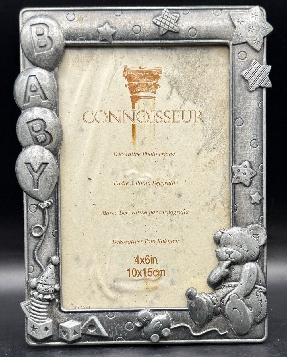 Connoisseur Metal 4x6” Baby Photo Frame Moon Stars Teddy Bear